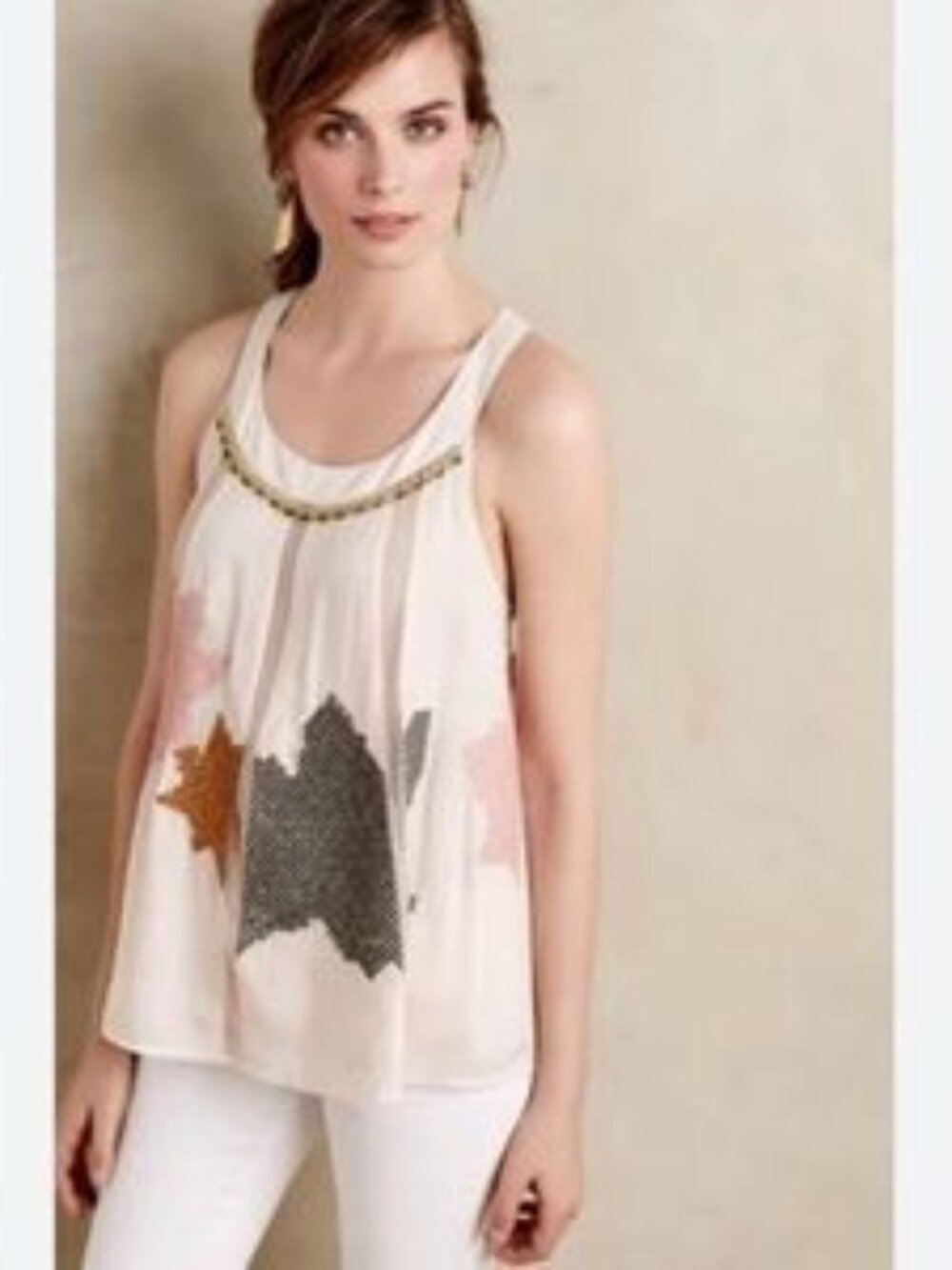 Anthropologie Floreat Ivory Embroidered Swing Halter Tank